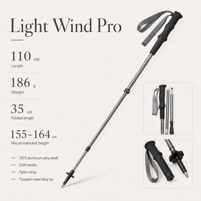 Ultralight Trekking Pole Naturehike Air Trek Pro 7075 Aluminum 3-Section Folding 110cm Deep Space Gray