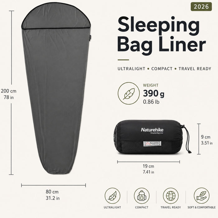 Вкладыш в спальный мешок Naturehike из эластичного волокна, 200 × 80 см 350g серый