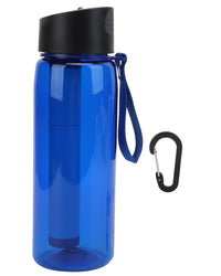 ūdens pudele ar filtru 650 ml zila, atkārtoti lietojama, piemērota pārgājieniem un ikdienas lietošanai Latvijā