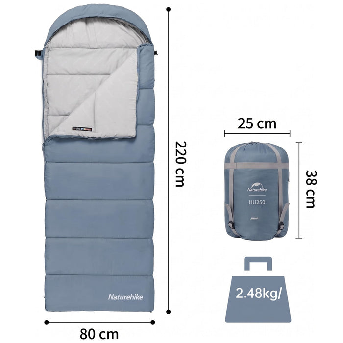 Guļammaiss Naturehike ar kapuci, hollow cotton HU250, labais rāvējslēdzējs