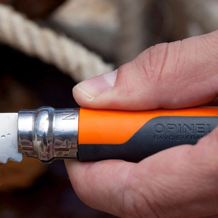 Нож выживания Opinel из нержавеющей стали с зубчатым лезвием для резки верёвок, со свистком, оранжевый