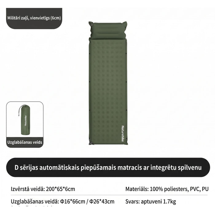 Pašpiepūšamais paklājs Naturehike 6cm R-value 4.9 Zaļš