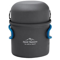 Fjord Nansen TOLLA ALU cookware set 500 ml kompakts viegls alumīnija katls ar vāku un saliekamām rokturiem.