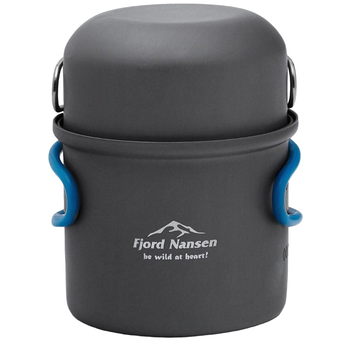 Fjord Nansen TOLLA ALU cookware set 500 ml kompakts viegls alumīnija katls ar vāku un saliekamām rokturiem.