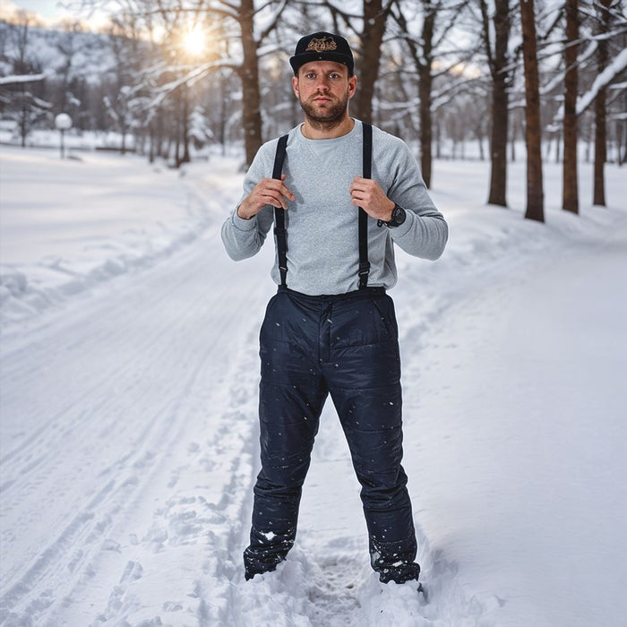 FHM insulated ziemas bikses ar Primaloft izolāciju, melnas, vēja necaurlaidīgas, piemērotas ziemas pārgājieniem Latvijā.