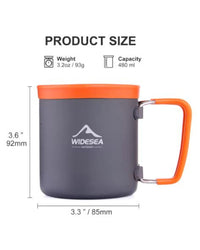 widesea alumīnija krūze, 480 ml, viegla, oranža rokturis, piemērota kempingam un pārgājieniem Latvijā