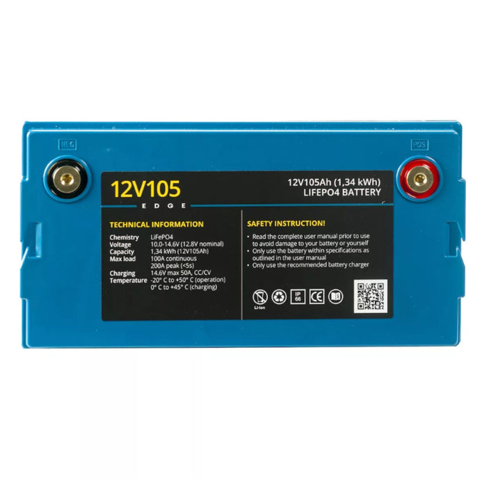 LiFePO4 Battery Rebelcell 12V105 EDGE — 105Ah, 2025 Model — top view and terminals
