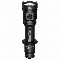 Armytek Predator Pro Max long-range LED flashlight, black tactical torch on white studio background