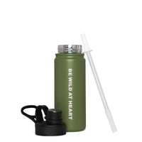 kaldi tērauda termopudele 650 ml zaļa ar skrūvējamu vāciņu un salmiņu, ūdensnecaurlaidīga, piemērota ārai un pārgājieniem Latvijā