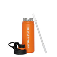 kaldi tērauda termoss 650 ml oranžs ar skrūvējamu vāciņu un salmiņu, nerūsējošā tērauda, tūrisma un ikdienas lietošanai