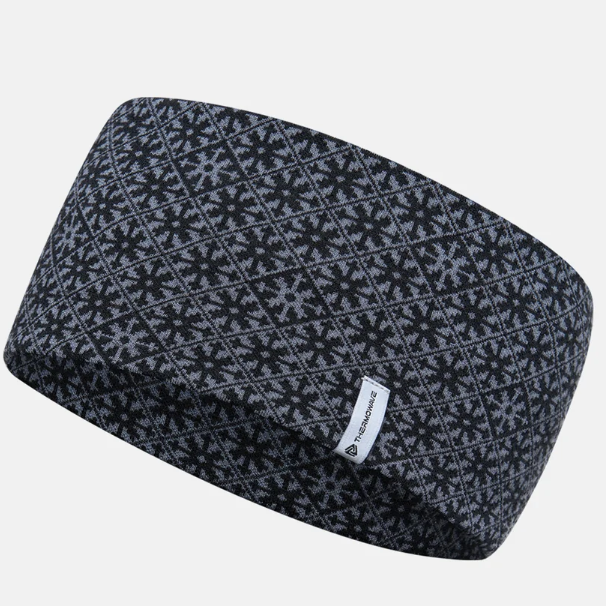 Women's Merino Snowfall Headband black grey 100% merino wool