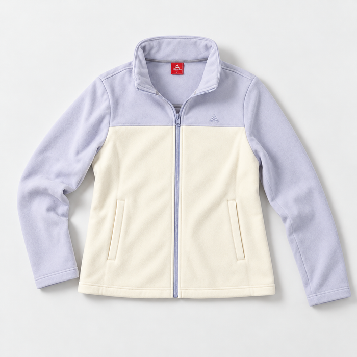 HUMTTO women's fleece jacket 37W332B-2 in off-white and light vine purple, front view