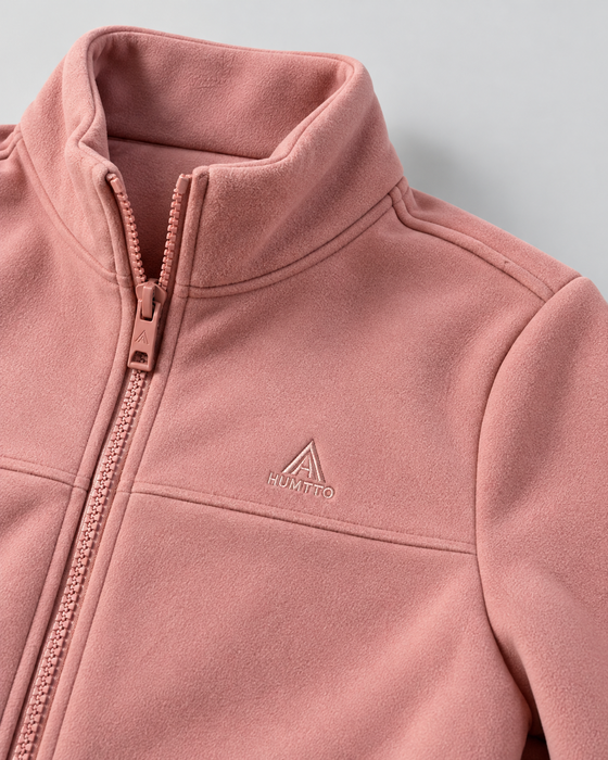 HUMTTO Rose Powder fleece collar and zipper detail