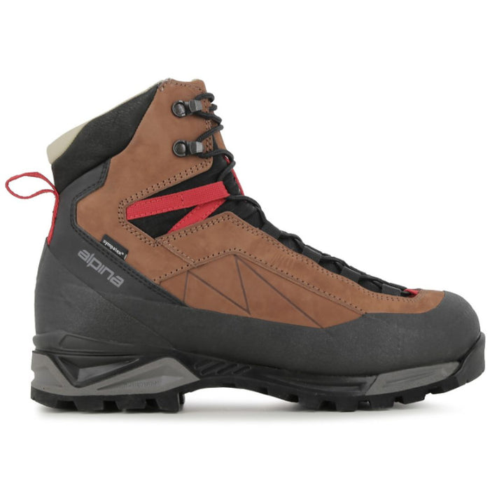Kalnu zābaki Alpina Carabiner Classic ir paredzēti alpīnismam, stāviem piegājieniem un ziemas maršrutiem. Brūna krāsa skats no malas.