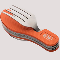 Orange utensil holder with silver fork and knives M-tac