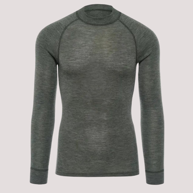 Мужская теплая терморубашка из мериносовой шерсти с длинными рукавами, цвет хаки.