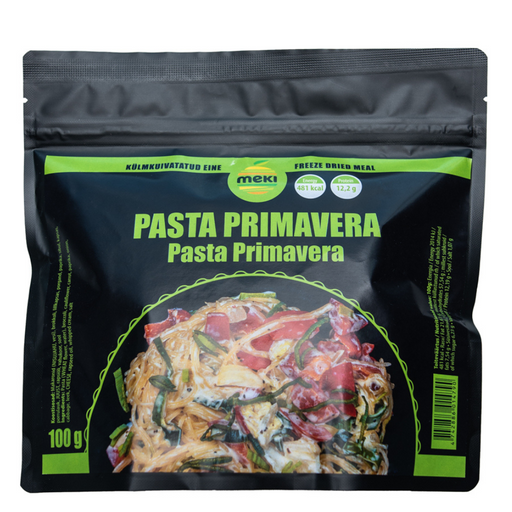 Pasta Primavera Tūrisma pārtika Meki 100 g
Liofilizēti makaroni Primavera
Ēdienam nepieciešams tikai pievienot ūdeni. Sublimēta pārtika.