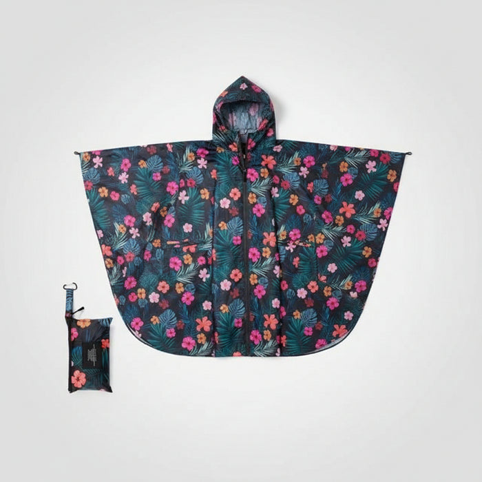 Raincoat Poncho Hooded Floral Pattern Windbreaker With Zipper