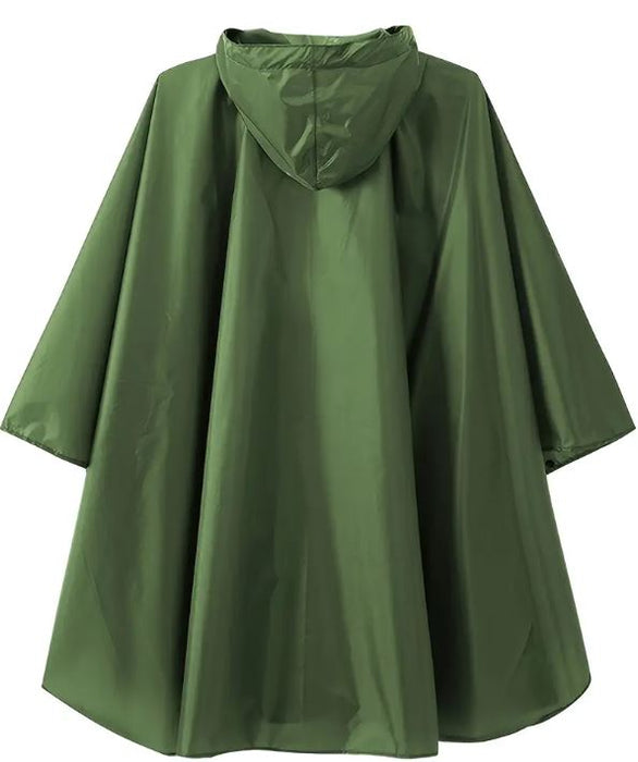 lietus pončo ar kapuci, zaļš, poliestera, ūdensizturīgs, piemērots lietainam laikam un āra aktivitātēm