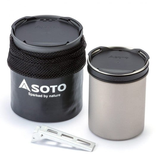 SOTO Thermostack tērauda kempinga trauku komplekts, viegls, 308g, piemērots pārgājieniem un kempingiem Latvijā.