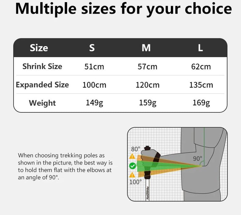 Naturehike Sniega EXT1-trīsdaļīgas oglekļa šķiedras pārgājienu nūja gaiši zaļas 57-120cm 1 gab.