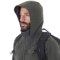 FHM Stream Soft Shell Tactical Jacket Khaki Green vīriešu taktiskā softshell jakā ar kapuci un ūdensnecaurlaidīgām YKK rāvējslēdzēm.