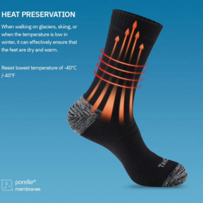 - Temperatūras saglabāšana grafika ar siltuma saglabāšanas funkciju Tanzant Waterproof Socks Warm Thermal Membrane Socks zilās krāsas priekšskatījums
- Auduma iekšējā membrānā attēlota siltuma ģenerēšana un zemas temperatūras noturība
- Tanzant,