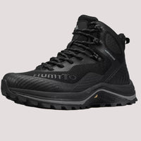 HUMTTO BlackHawk Men's Waterproof Hiking Boots melnas ūdensnecaurlaidīgas vīriešu pārgājienu zābaki ar izturīgu zoli un elpojošu membrānu.